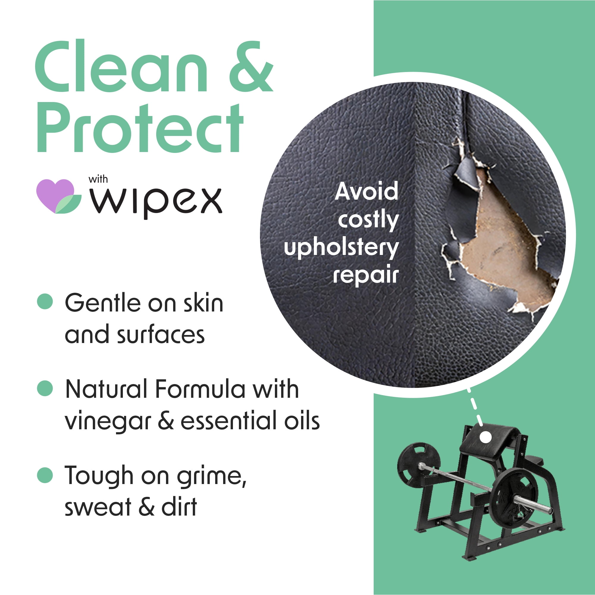 Wipex Natural Fitness Equipment Wipes 700ct Roll Vinegar Lemongrass & Eucalyptus