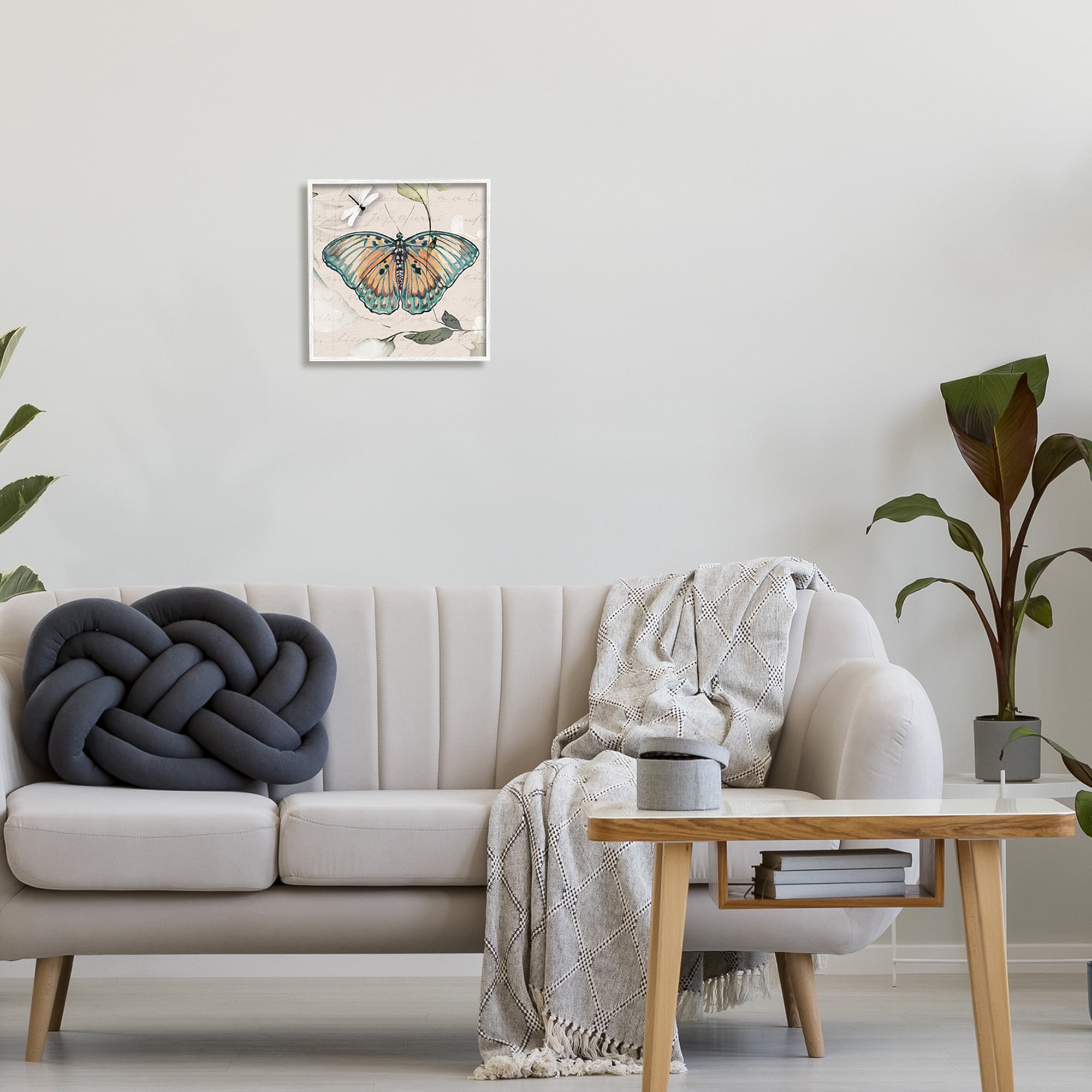 Stupell Industries Boho Butterfly with Script Animals & Insects Painting White Framed Art Print Wall Art, 12 x 12