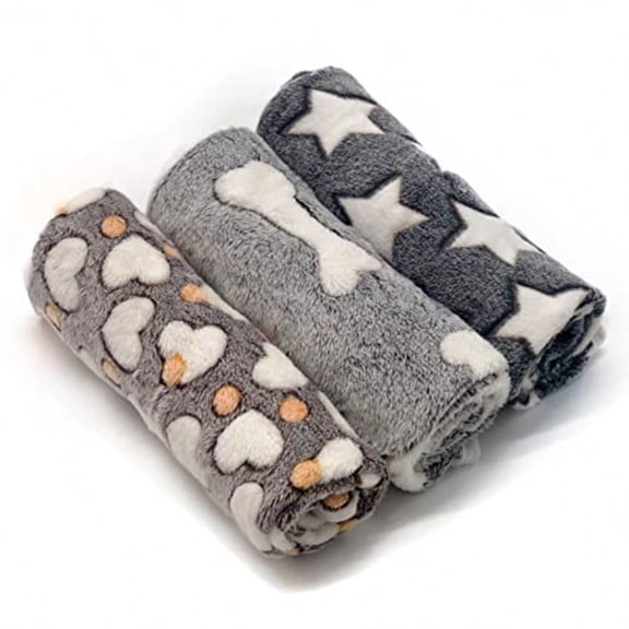 1 Pack 3 Puppy Blankets er Soft Warm Sleep Mat Grey Cute Print Fluffy Fleece Pet Flannel Throw Dog Blankets for Small Dogs CatsStarandBoneandLove- Small 23"x15"