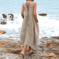 thumbnail image 5 of IROINNID Women's Sundress Casual Loose V Neck Sleeveless Backless Adjustable Lacing Dress Long Dress Solid Color Drop Waist Dress, 5 of 9