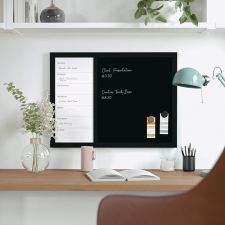 Martha Stewart - Everette Dry Erase Magnetic Weekly Calendar/Chalk Board- 24x18 - Black Woodgrain