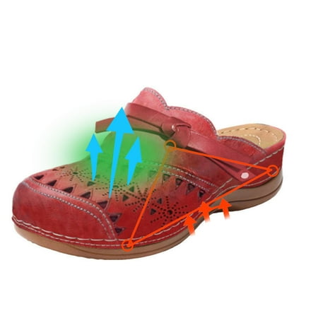 

VKEKIEO Round Toe Slippers For Women Indoor And Outdoor Flat Heel Wedge Red