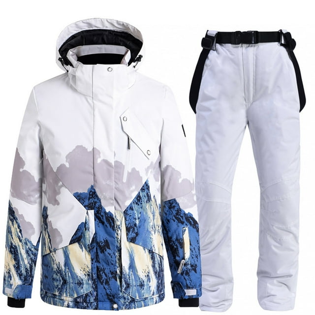 Ensemble de Combinaison de Ski à Capuche Imprimée Épaissie Coupe-Vent d'Hiver pour Femmes, Manches Longues, Ensemble à Capuche
