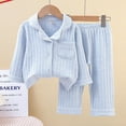 thumbnail image 2 of HNMKIU Kids Pajamas Set Long Sleeve Button Down Winter Warm Sleepwear Loungewear Pajama Set for Girls Boys Children 01_Light Blue,2-3 Years, 2 of 6