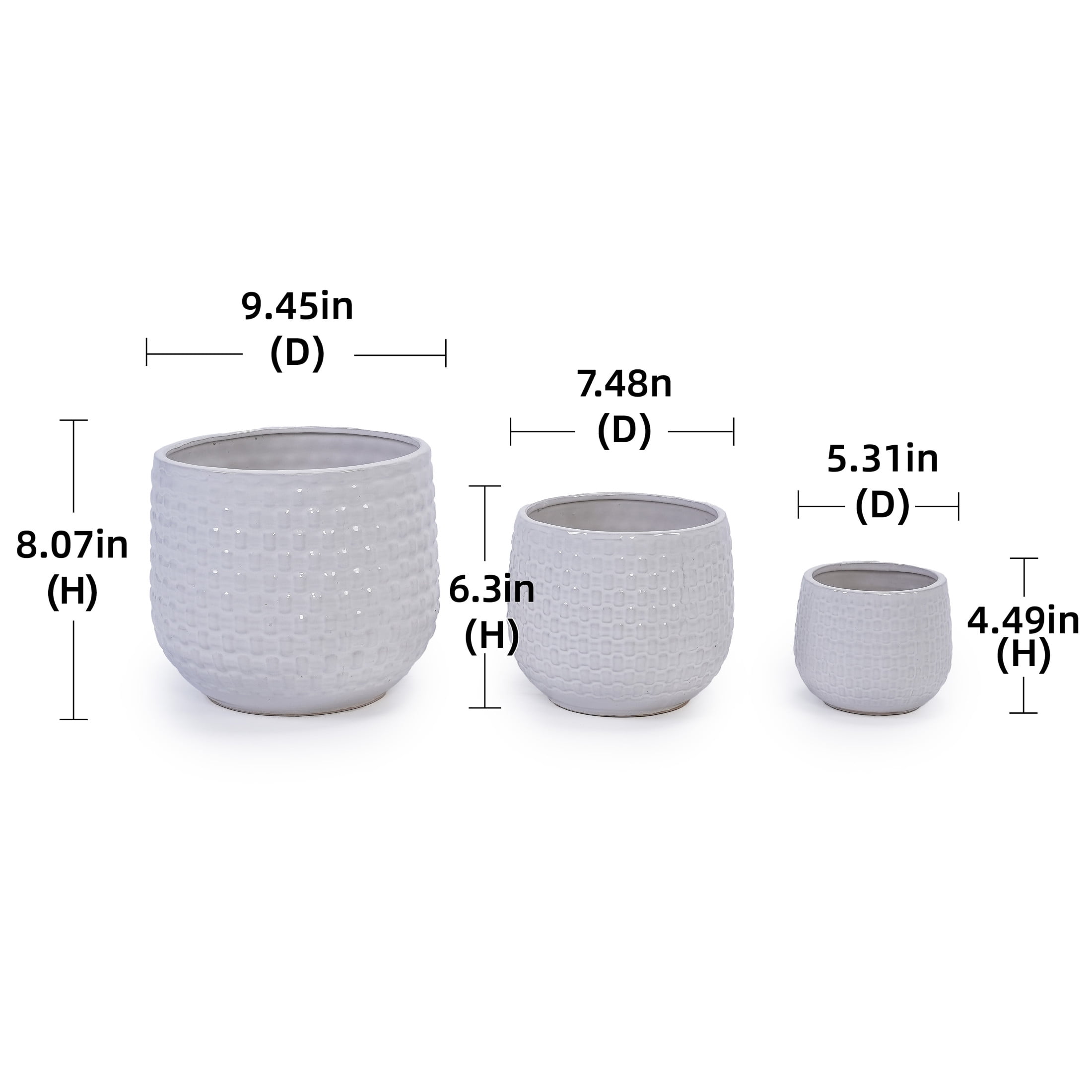 Noble House Modern Nicole Flowerpot Set, Premium Ceramic with Matte Finish and Drainage Hole, Set of 3, White