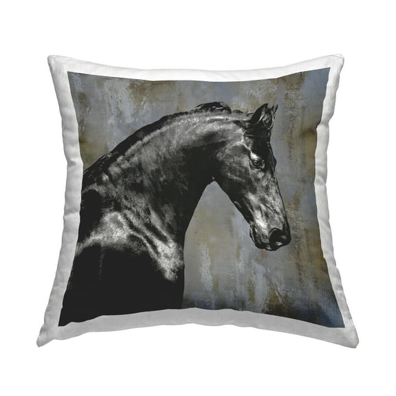 Stupell Industries Majestic Black Stallion Horse Wildlife Portrait Design by Melonie Miller Throw Pillow