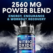 Extra Strength Nitric Oxide Booster - 3X Strength L-Arginine, Citrulline, Beta Alanine - Premium Nitric Booster Natural Energy, Muscle & Heart Support, Bottled in USA for Men & Women - 120 Capsules