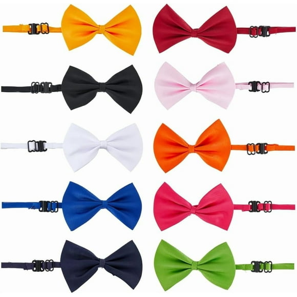 10PCS 10 Colors Dog Tie Polyester Cat Tie Pets Collar Adjustable Bowknot Collar Puppy Neckties for Party Wedding Birthday Holiday Christmas Cosutmes