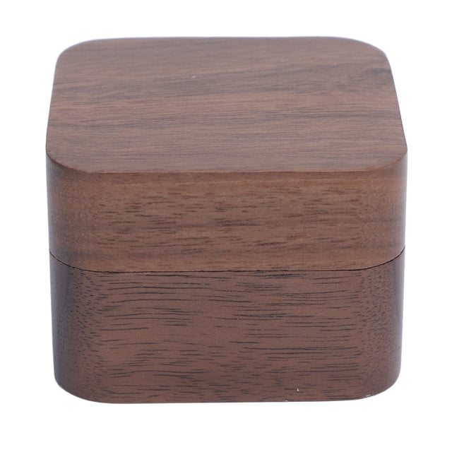 Caja De Anillo Retro De Madera De Nogal Caja Joyas De Joyas De Boda Show De 5.5x5.5x4cm
