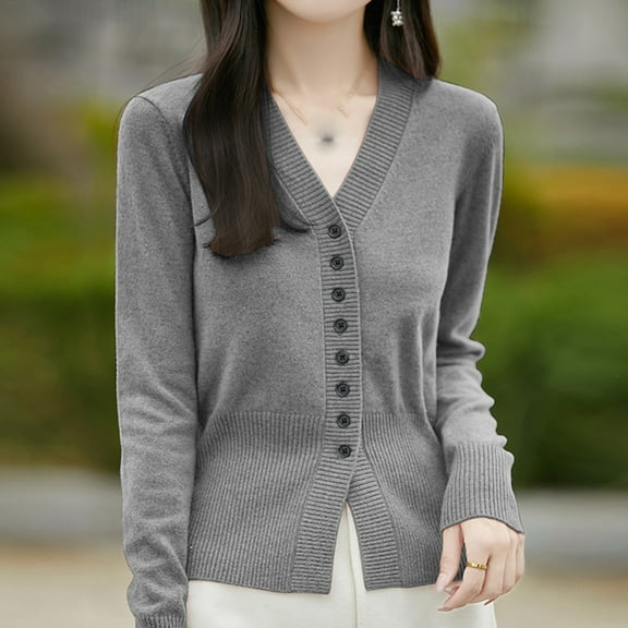 Dxzfnsa Womens Cardigan Sweaters Women's Lightweight Solid Color Long Sleeve Knit Coats Loose Soft Button Up V Neck Cardigan Jackets