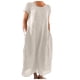 thumbnail image 1 of Vestido largo de manga corta, cómodo y holgado, de color liso, para mujer, para el verano - Poliéster ligero - Largo midi, para el día a día y los viajes, 1 of 6