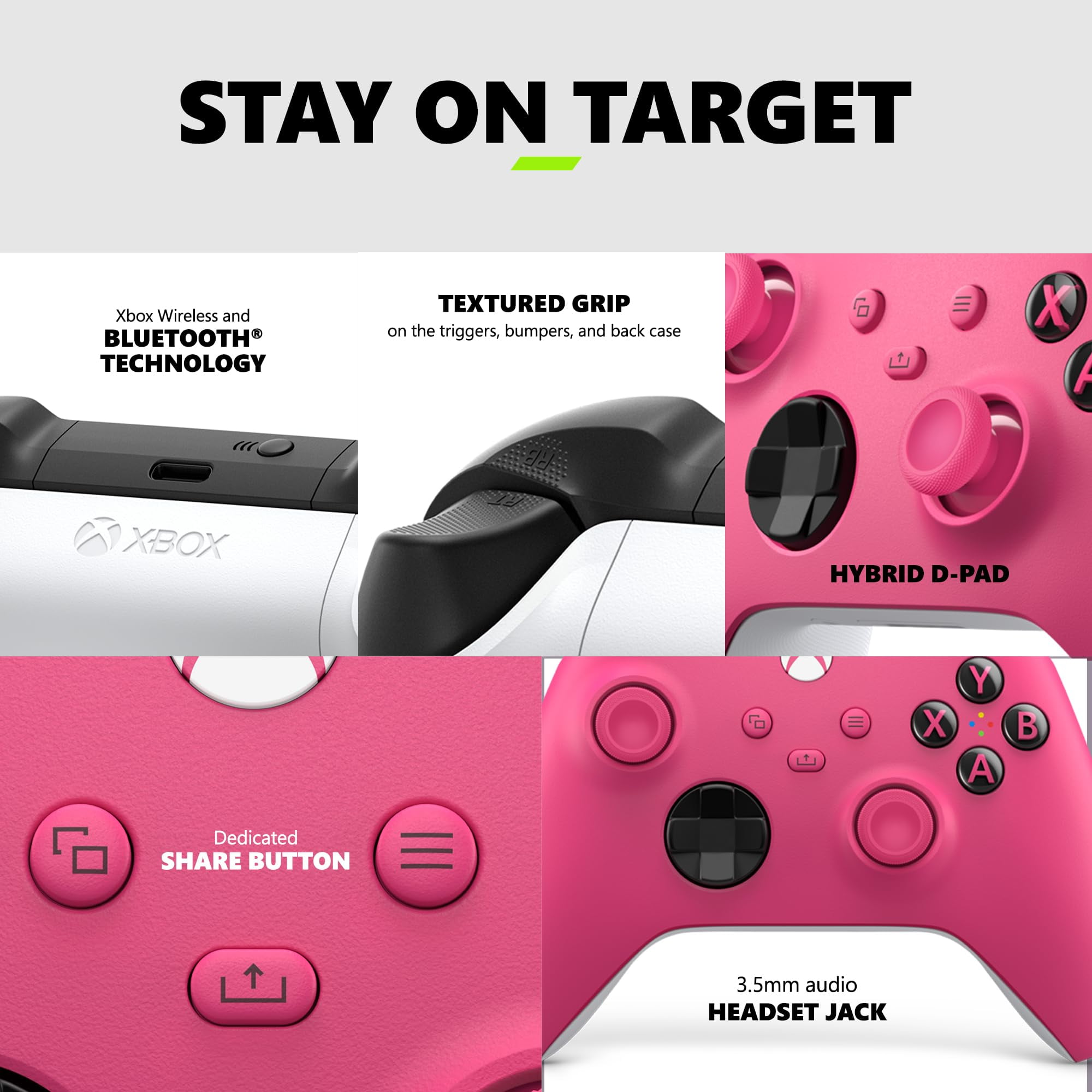 Open Box Microsoft Xbox Wireless Controller, Deep Pink, Hybrid D-Pad, Textured Grips, USB-C, Bluetooth, 40-Hour Battery Life, Compatible with Xbox Series X|S, Xbox One, PC, Mobile Devices