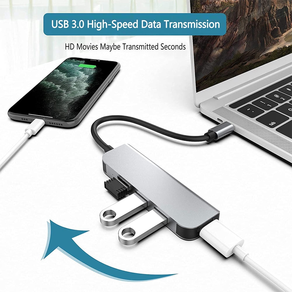 USB C Hub 4 Ports USB Type C to USB 3.0 Hub Adapter Compatible with MacBook Pro iMac Samsung Galaxy Note 10 S10 S9 LG Google Chromebook Pixelbook Dell XPS Oculus Rift and More (Gray)