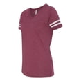 thumbnail image 2 of Fine Jersey V-Neck Short Sleeve Footbal T-Shirt for Women , White / Vintage Burgundy , XL, 2 of 5