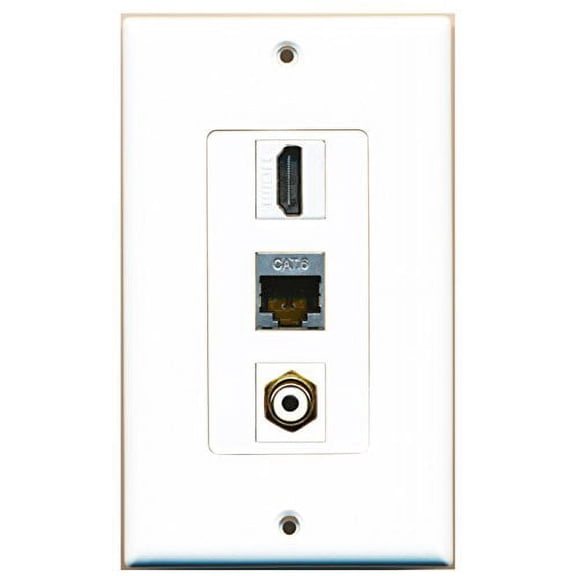 RiteAV - 1 Port HDMI and 1 Port RCA White and 1 Port Shielded Cat6 Ethernet Decorative Wall Plate Decorative