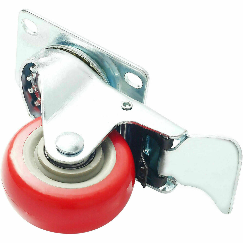 12 Pack 3 Inch Caster Wheels Swivel Plate On Red Polyurethane Wheels With Brake Household
