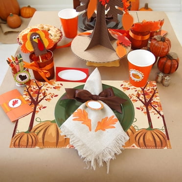 Lunxisen 1 pcs Fall Orange Pumpkin Placemats ,Thanksgiving Harvest Vintage Autumn Table Mats Indoor Decoration for Party Dining(16.5*12.6in)