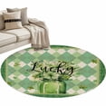 thumbnail image 2 of Area Rug 48in, St. Patrick's Spring Shamrocks Plaid Floor Carpet Living Room Rug, Lucky Green Vase Non-Slip Welcome Mat Indoor Rugs for Bedroom Dining Room, 2 of 9