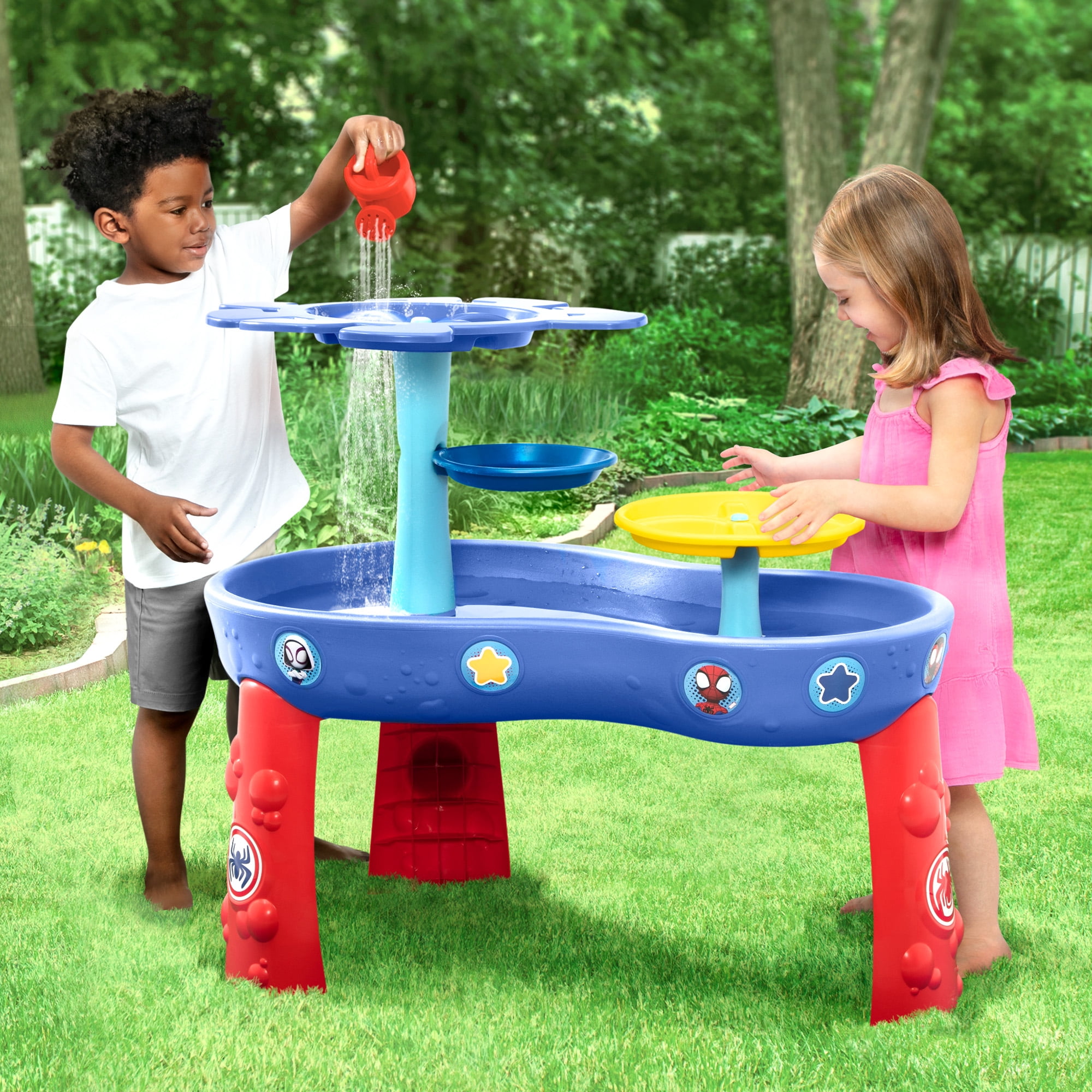 Spidey and His Amazing Friends Water Table by Delta Children - 3-Tier Water Play Table with 9-Piece Toy Set - Water Sensory Table + Summer Beach Toys for Outside Backyard for Toddlers Ages 2+, Blue