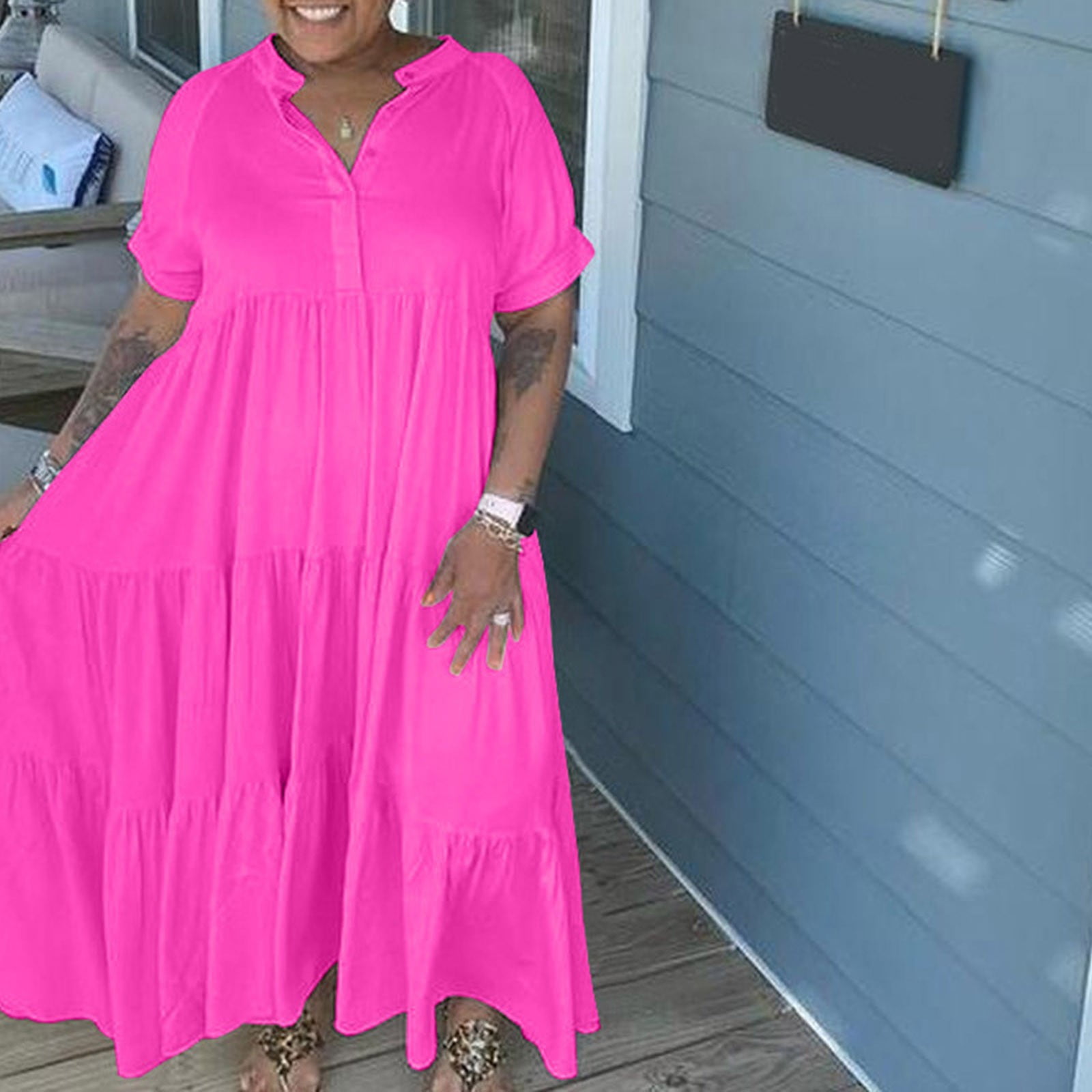 Ketyyh-chn99 Long Dresses for Women Plus Size Maxi Dress Solid Shift Dress  for Vacation Pullover Beach Dress Hot Pink,2XL - Walmart Business Supplies