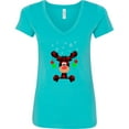 thumbnail image 3 of Inktastic Cute Flannel Reindeer with Christmas Bulbs and Snowflakes Women's V-Neck T-Shirt, 3 of 5