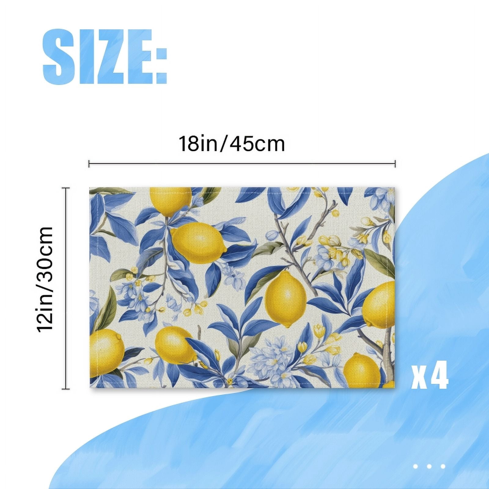 BaHomeck placemats Set of 4 Lemon Tree With Lemons And Blue Flowers On White Background Cotton Linen rectangle Placemats for Kitchen Dining Table Indoor,Outdoor,18*12inch