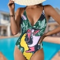 thumbnail image 1 of Bikini De Una Pieza Impreso monos de una pieza sin espalda sexy traje de baño delgado ropa de playa (verde M) Kuymtek para Mujer Verde T XL, 1 of 6