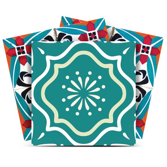 Mi Alma Floral Green Red Tile Stickers - Removable Vinyl 4x4, 24 pcs