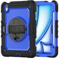 thumbnail image 6 of 3 Layer Multi-Functional Case for iPad Air 13 2024, for Kids Heavy Duty Protective Case with Screen Protector & Stylus Holder & 360 Rotating Stand and Hand/Shoulder Strap Cover - Blue+Black, 6 of 9