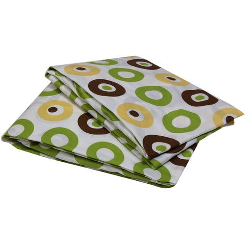 Bacati - Mod Dots Crib/Toddler Bed Sheets 100% Cotton Percale, Green/Yellow/Choc, 2-Pack