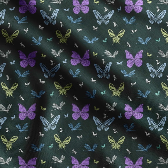 Soimoi Insect Print, Silk Fabric, Decor Sewing Fabric by The Yard 42 Inch Wide,Decorative Fabric for Shirts Suits Ties, Teal Green