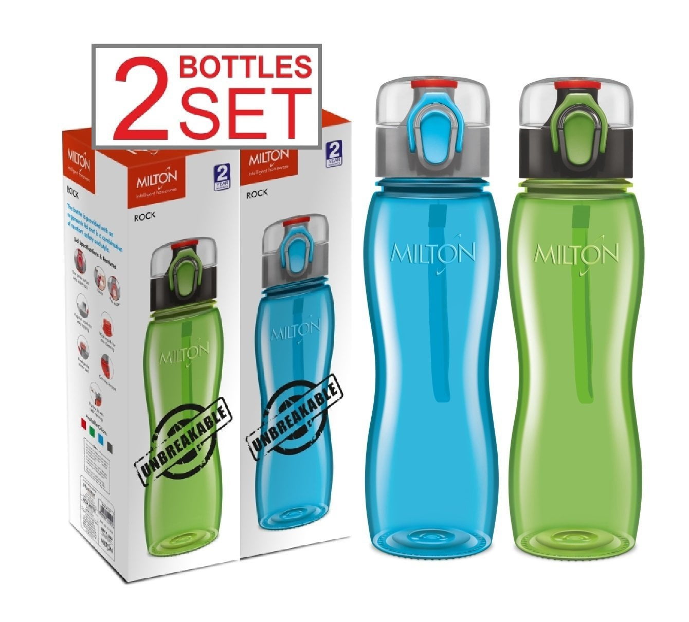 Sports Water Bottle Milton Flip Top One-Click Open Tritan Plastic Reusable Leakproof 25 Oz 2-pack Leak Free Large Wide... by