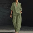 thumbnail image 2 of CHUMUD Womens 2 Piece Outfit Sets Oversize 3/4 Sleeve V-Neck Shirts and Wide Leg Baggy Pants with Pockets Summer Travel, 2 of 7