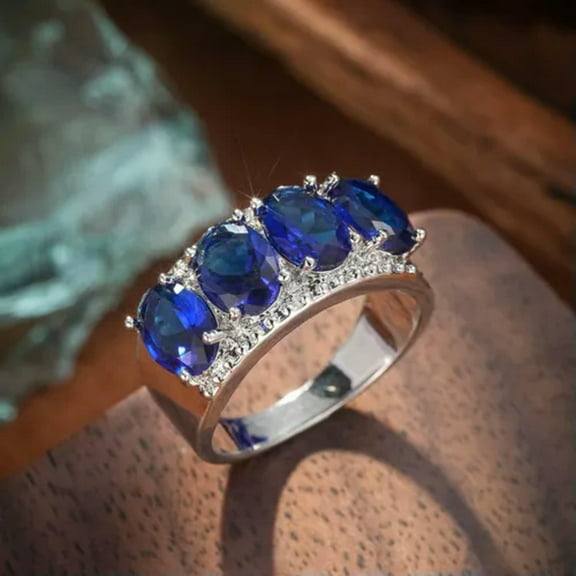 GKNET Fashion Women 925 Sterling Silver Ring 4 Crystal Zircon Stone Rings Size 6-10-Blue Zircon-8#