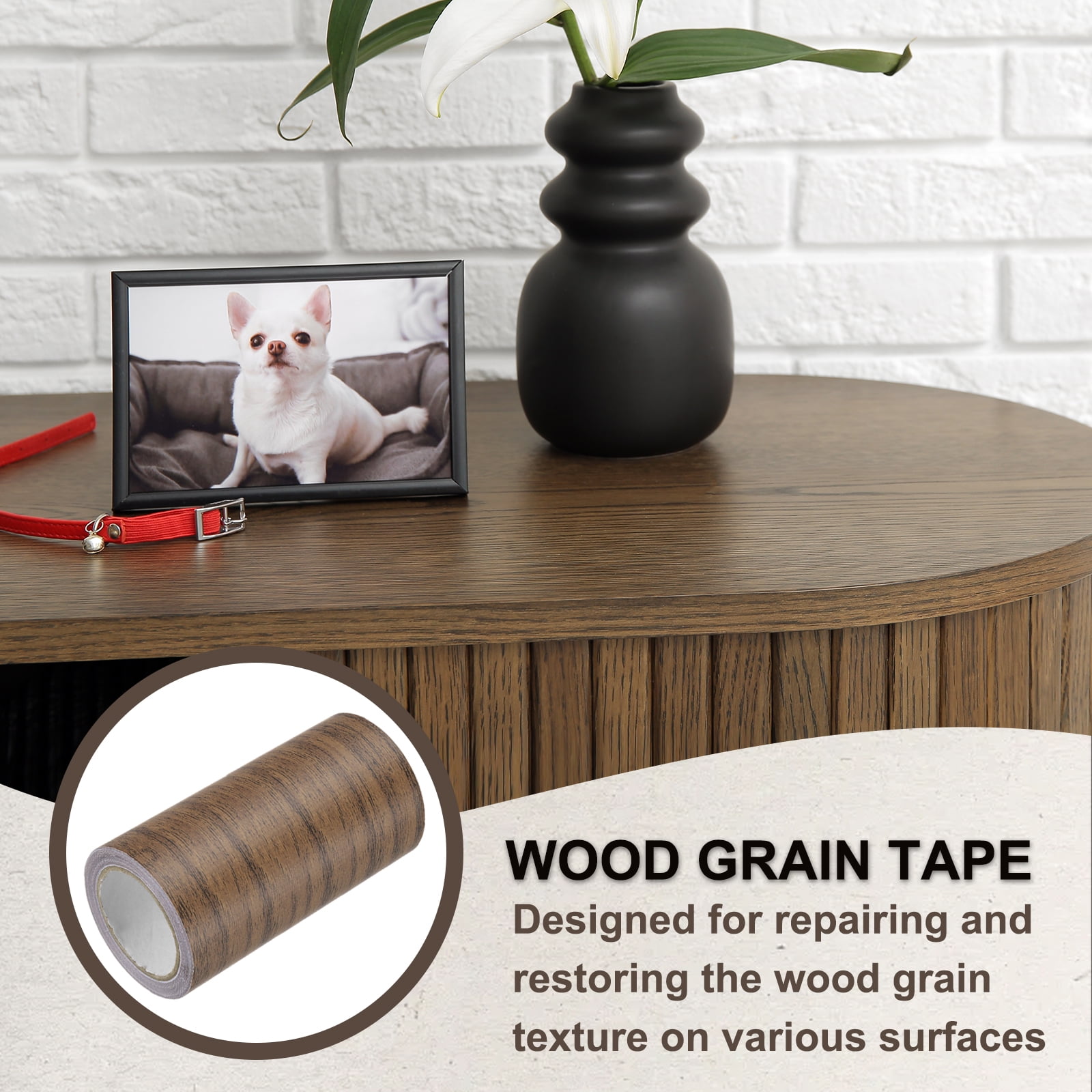 Uxcell Wood Grain Tape, Self-Adhesive Wood Texture Repair Tape for Furniture Dark Brown Oak 3.9" x 15 Ft
