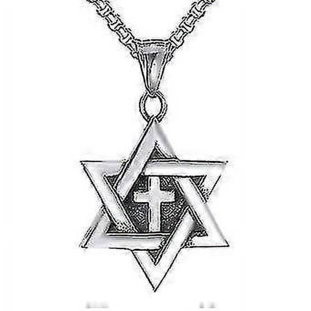 Elfasio Star Of David Messianic Cross For Men S Stainless Steel Pendant Necklace Chain---Product code 33012