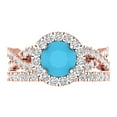 thumbnail image 2 of Clara Pucci 14K Rose Gold Round Cut 1Ct Simulated Turquoise Engagement Ring + Matching Band - Luxury Box Included, 2 of 7