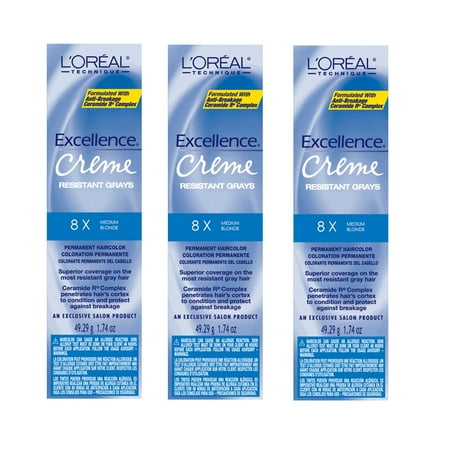 L'Oreal Excellence Creme 8X Medium Blonde Grays Resistant HC-06235 (3 (Best Hair Color For Resistant Grey)