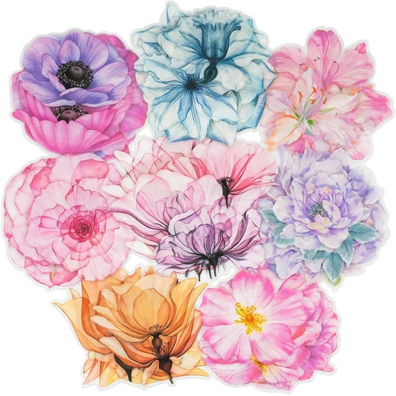80 Pieces Large Size Transparent Waterproof Flower Stickers Set, Decorative Floral Clear Vinyl Wall Decals Stick Floral Decal for Home Nursery Bedroom Living Room