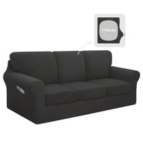 7 Pieces Stretch Couch Cover Washable Sofa Cover Set for 3 Backrest and Seat Cushion Couch Anti-Slip Sofa Slipcover Furniture Protector with Elastic Bottom Large Dark Grey