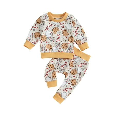 

GXFC Baby Girls Christm Holiday Party Outfits Clothes 6M 12M 18M 2T 3T Toddler Girls Long Sleeve Cookie Top+Drawstring Waistband Pants 2Pcs Holiday-themed Clothing for Kids Girls