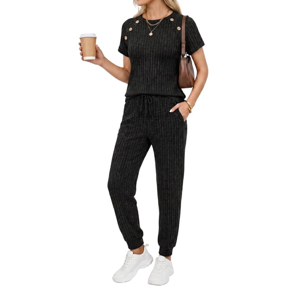 MOYIKO 2 Piece Sets for Women Summer Outfits Fashion Lounge Sets Crew Neck Tops Long Pants Tracksuit Vacation Travel Outfits