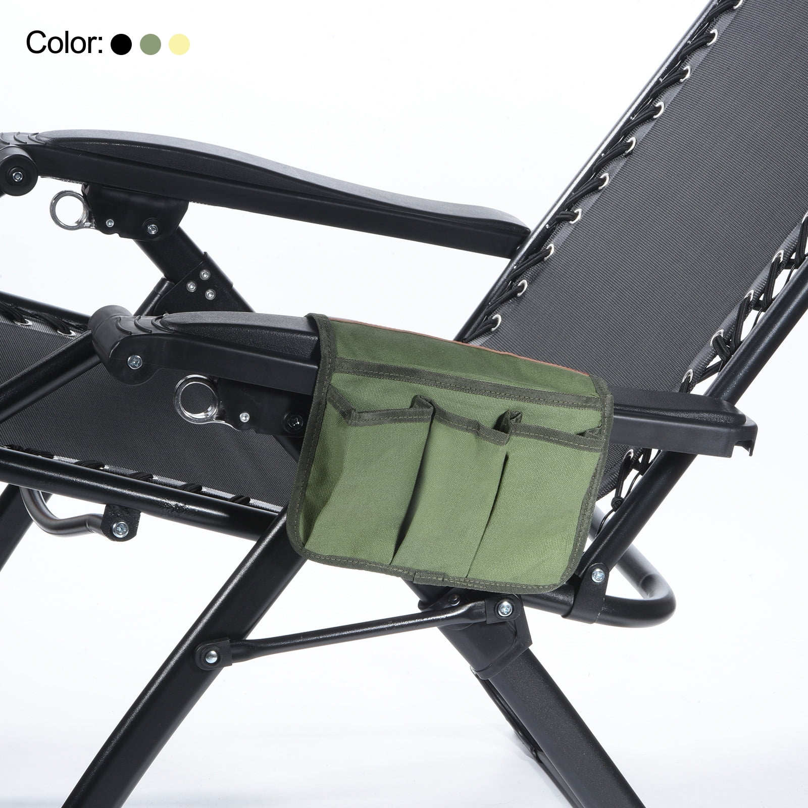 Unique Bargains Chair Armrest Organizer Outdoor Folding Chair Arm Rest Side Magazines Bag Beige