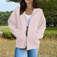 thumbnail image 2 of dGslk Women's Casual Zip Up Hoodie Jacket with Pockets, Long Sleeve Lightweight Sweatshirt for Spring and Fall, Fashionable Loose Fit Outerwear Light pink 3XL, 2 of 2