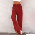 thumbnail image 2 of Pantalones palazzo de lino de cintura alta y pierna ancha para mujer, con cordón y bolsillos, 2 of 6