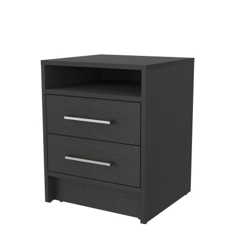 Xukmct 2 Drawer Nightstand with 1 Open Shelf, Wood Beside Table for Living Room, Bedroom, Office, Black