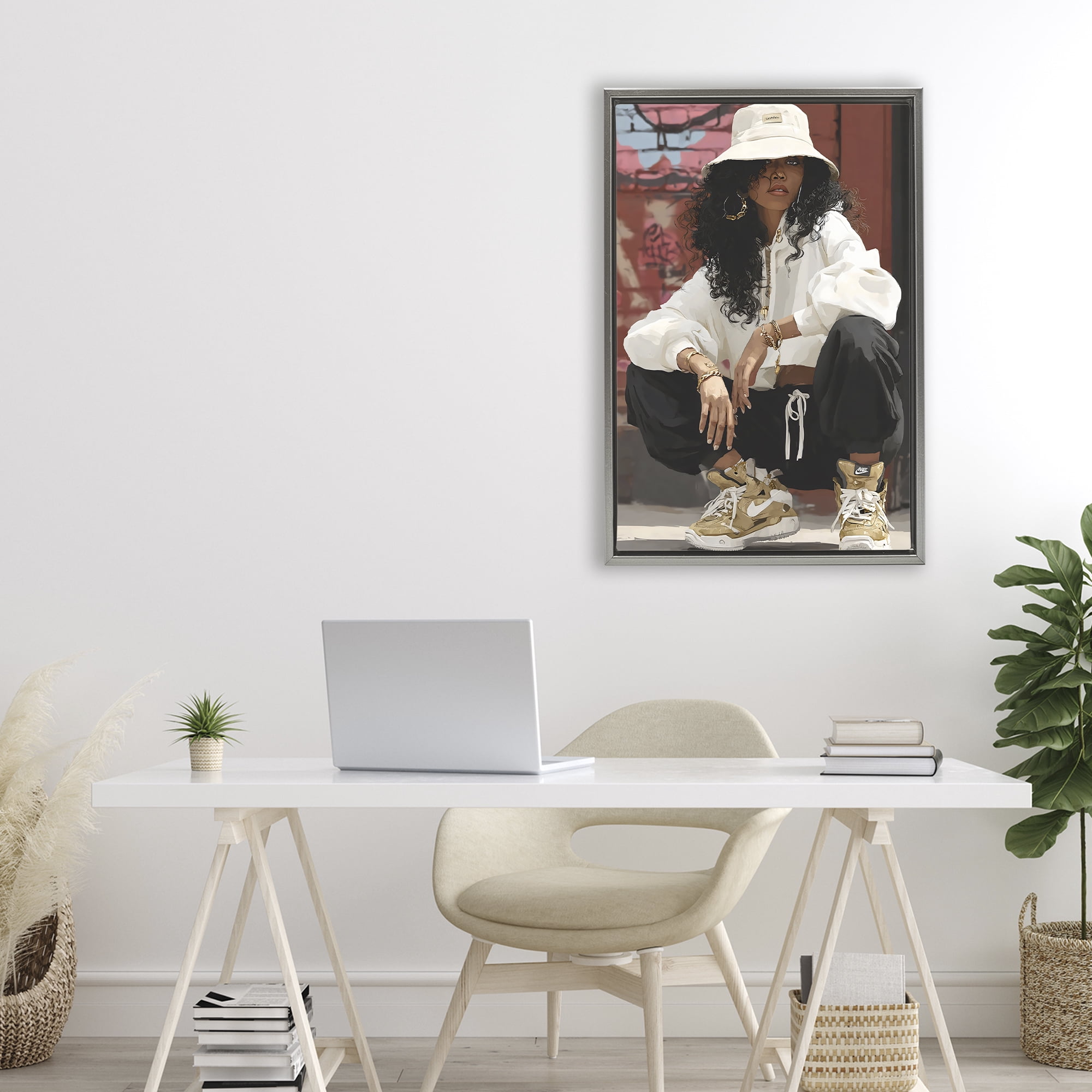 Stupell Industries Urban Streetwear Bucket Hat Gray Framed Floater Canvas Wall Art, design by Franklyn Gregory