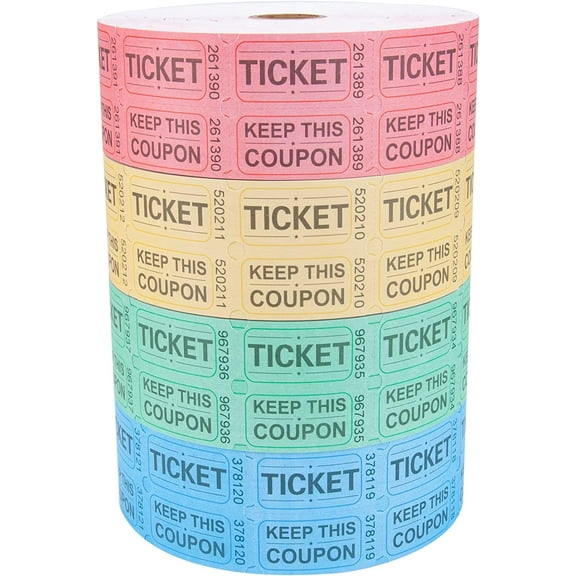 8000 Assorted Raffle Ticket Rolls, Double Raffle Tickets Set of 4 Colors Printable for Raffle, Events, Classroom, Entry, Class Reward & Door Prize