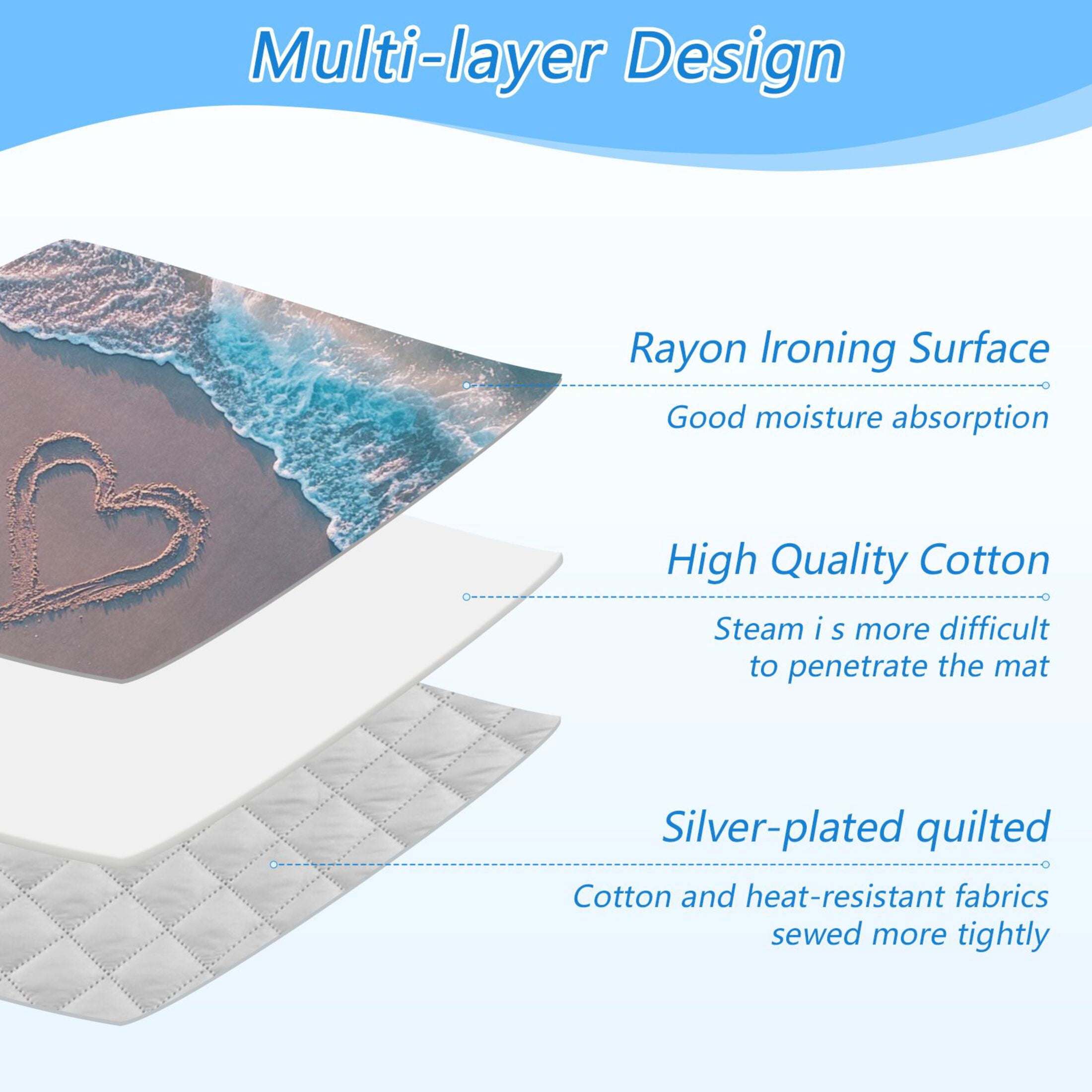 Heart Drawn Pattern on Beach Valentine Ironing Mat Blanket Portable Travel Ironing Pad Heat Resistant Pad 47.2" x 27.6”