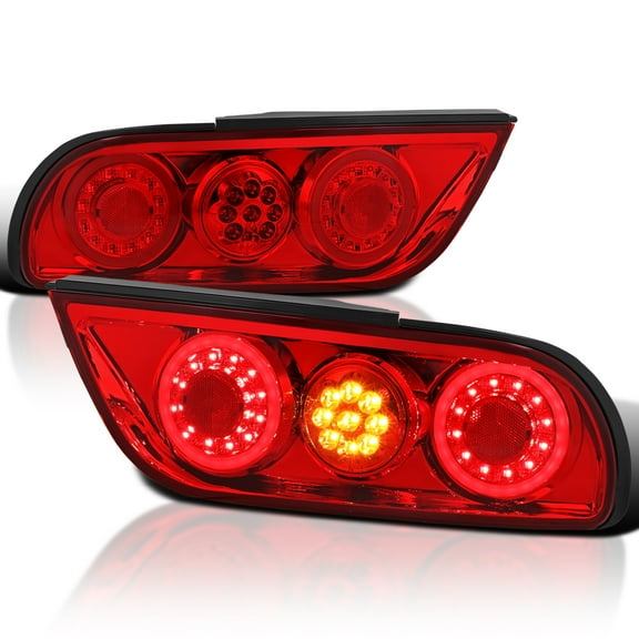 Spec-D Tuning Full LED Chrome Red Tail Lights Compatible with 1991-1998 Nissan 180SX RPS13 / 240SX S13 & S14 JDM, Left Right Pair Assembly